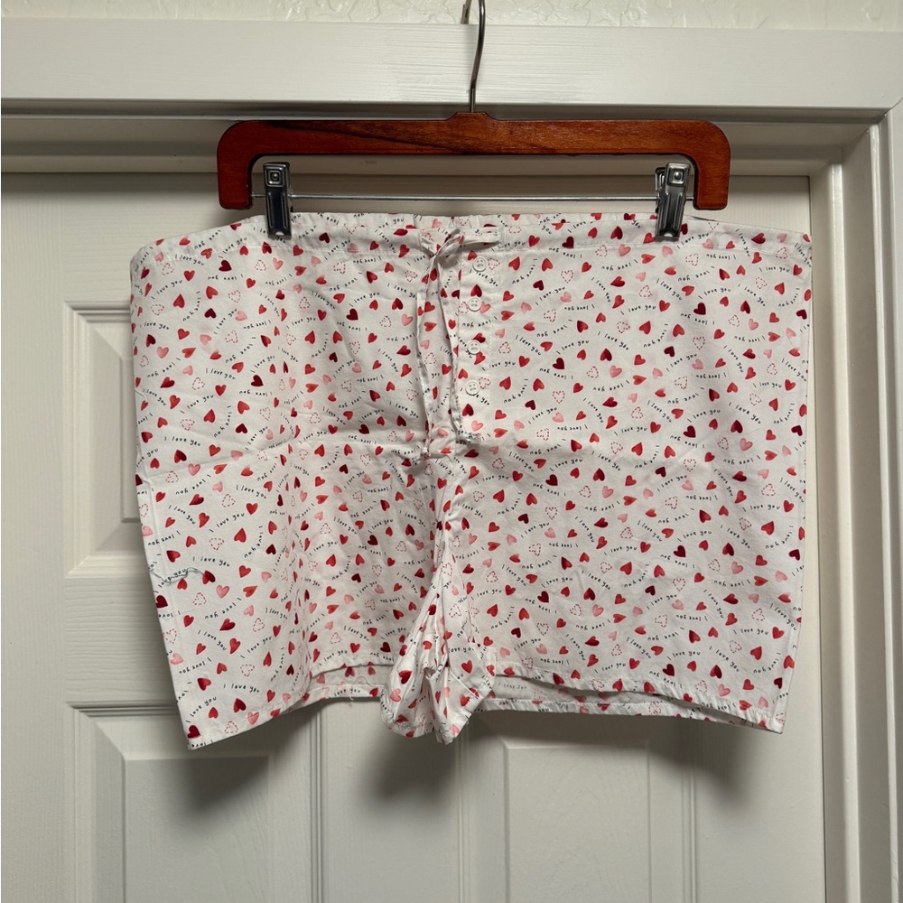 GAP Women's “I love you” White Pajama Shorts with Red and Pink Heart Accents